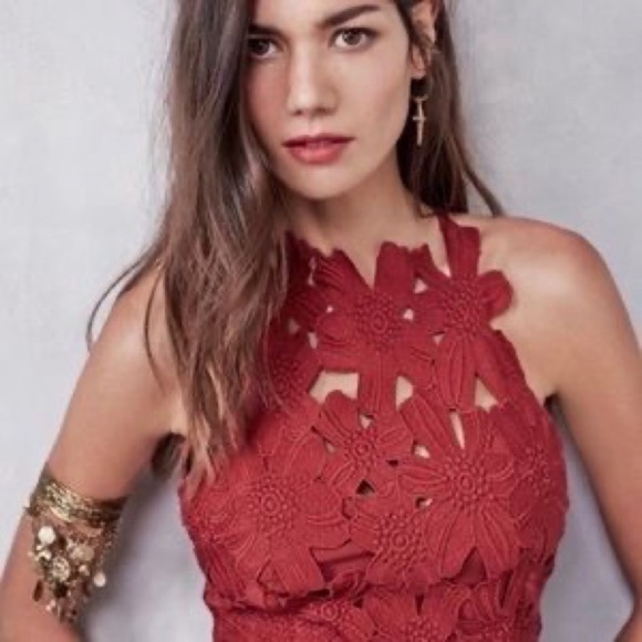 SAYLOR X Free People Jessa Red Lace Open Back Bohemian Mini Dress Size Large - Picture 2 of 8